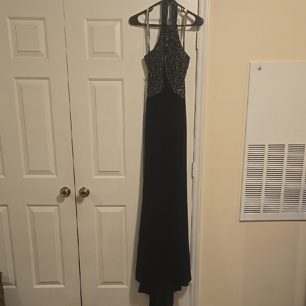 Handbeaded Dark Blue Evening Dress